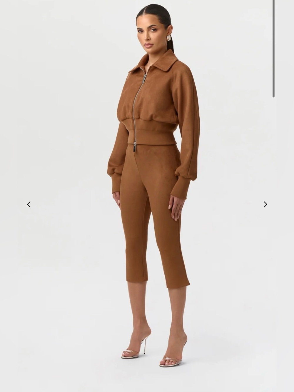 Naked Wardrobe Faux Suede Capri Pants Mocha